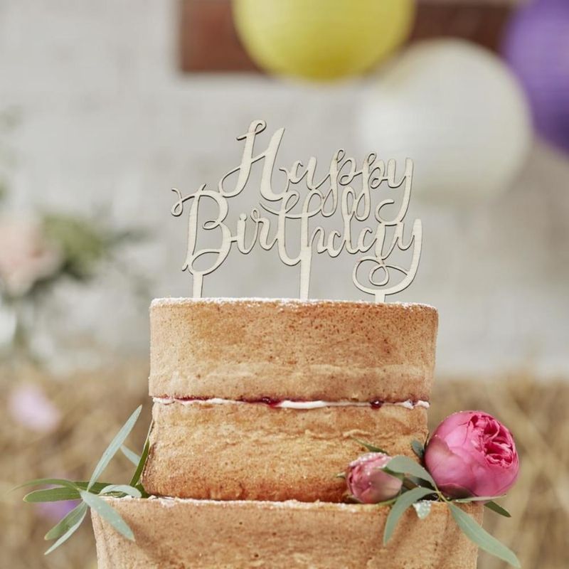 Ginger Ray - Boho Cake Topper Wooden Happy Birthday