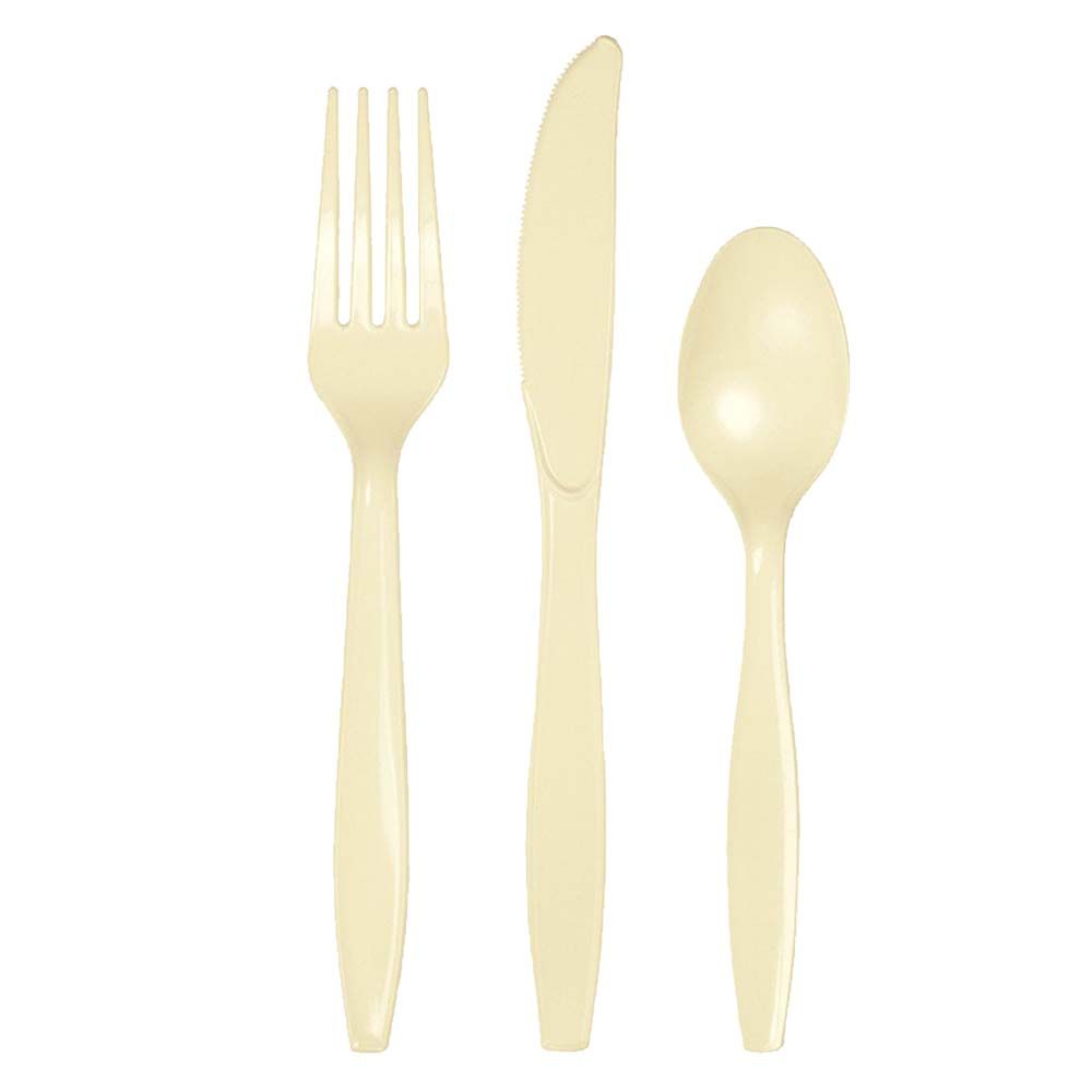 Party Zone - Assorted Plastic Cutlery 24pcs - Ivory