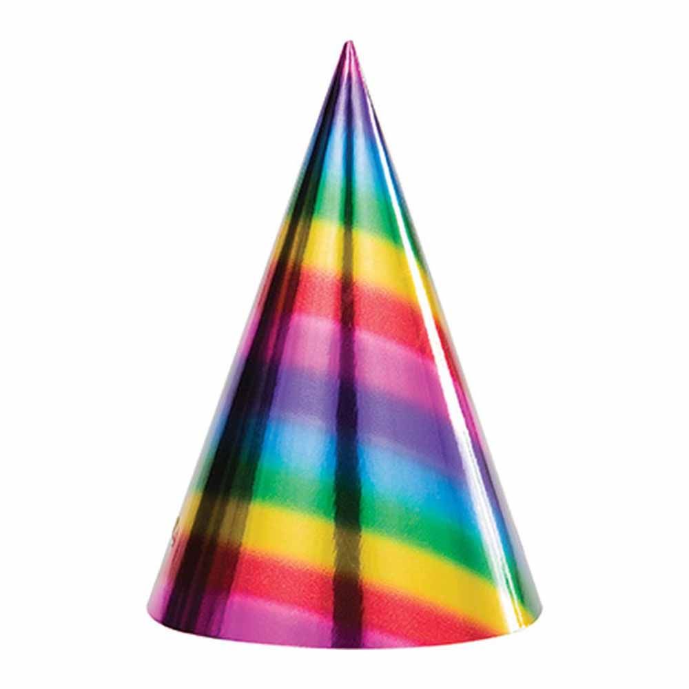 Creative Converting Rainbow Foil Cone Hat 6 x 4.25 Inch Pack of 8