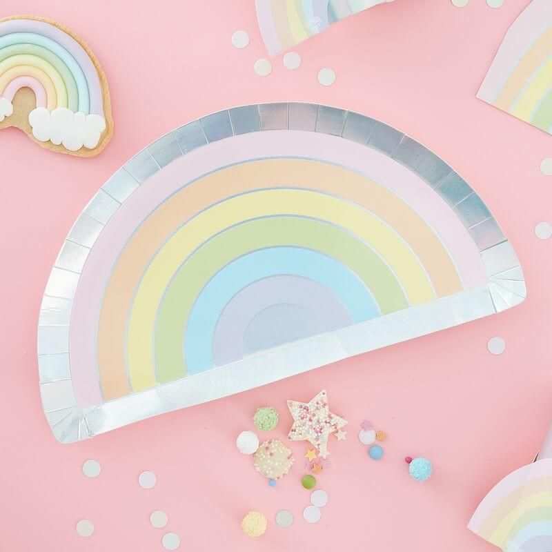 Ginger Ray - Pastel & Iridescent Rainbow Paper Plate 8pcs