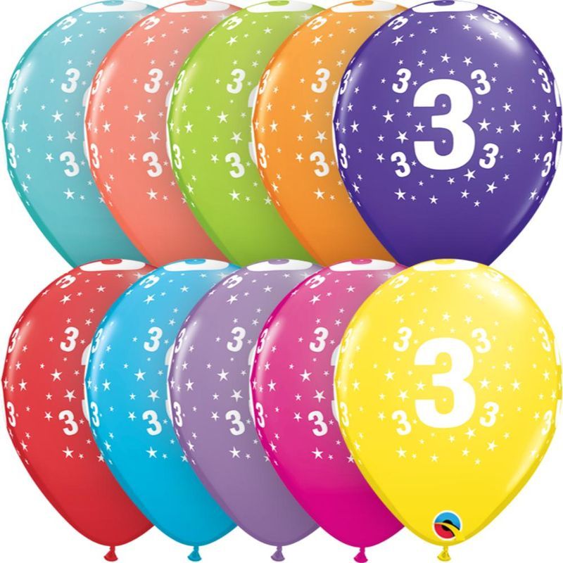 Qualatex Age 3 11in Tropical Assortment Latex Balloon 6pcs