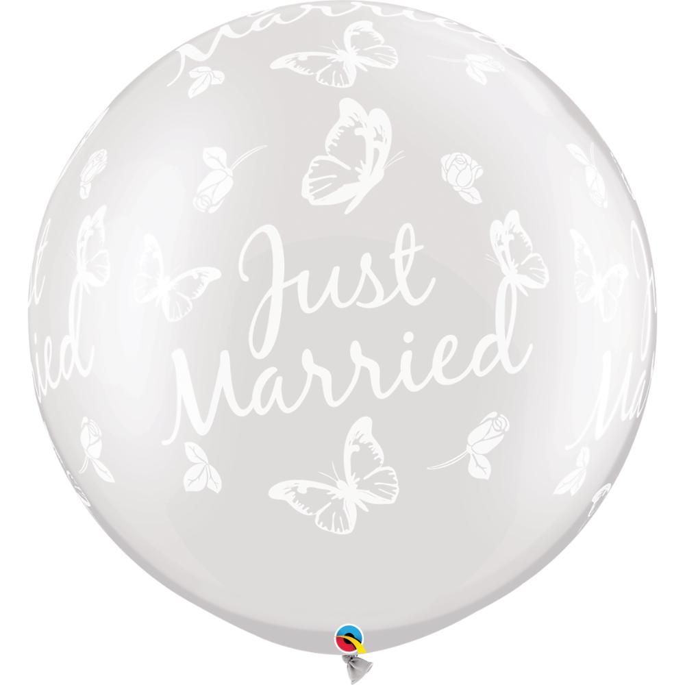 Qualatex - 30'' Pearl White Just Married Butterflies 2pcs