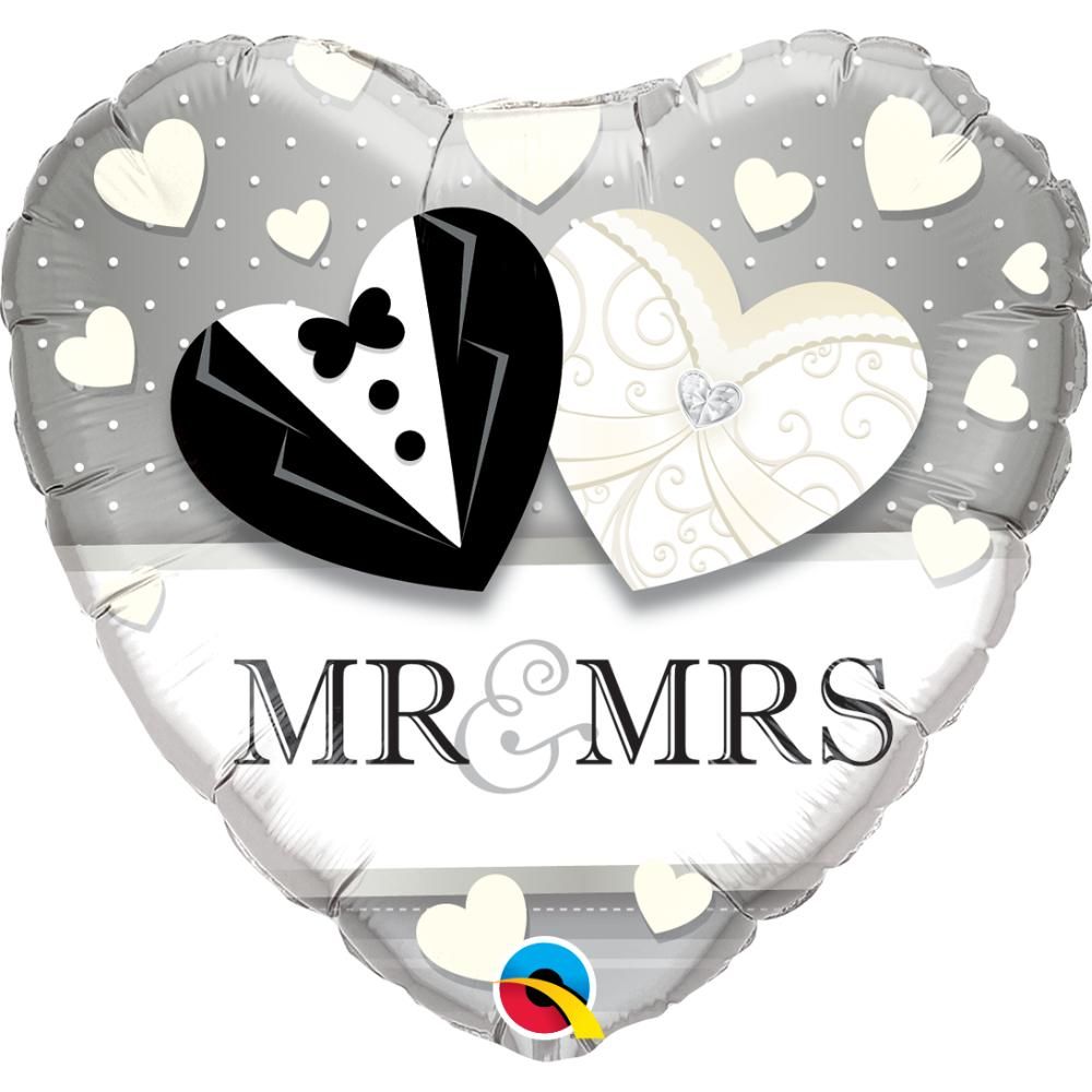 Qualatex - Mr. & Mrs. Wedding Heart Foil Balloon 18'' White