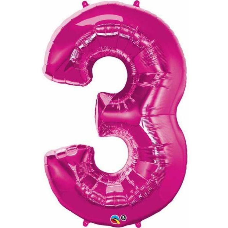 Qualatex - Number Three Magenta 34in Number Foil Balloon 1pc