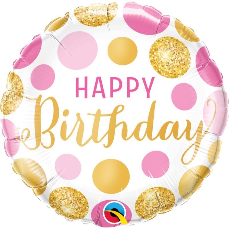 Qualatex - Bday Pink & Gold Dots Foil Balloon 18in