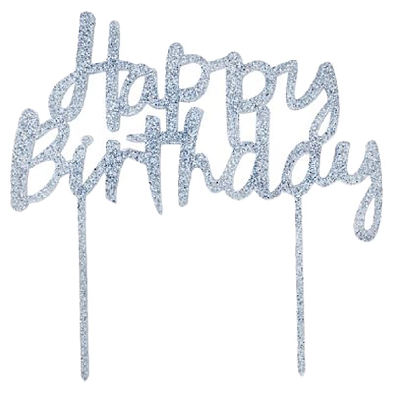 Hootyballoo - Glitter 'Happy Birthday' Acrylic Cake Topper - Silver