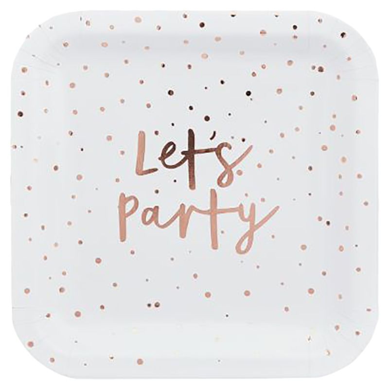 Hootyballoo - 'Lets Party' Paper Plates - 9-Inch - 8pcs - Rose Gold