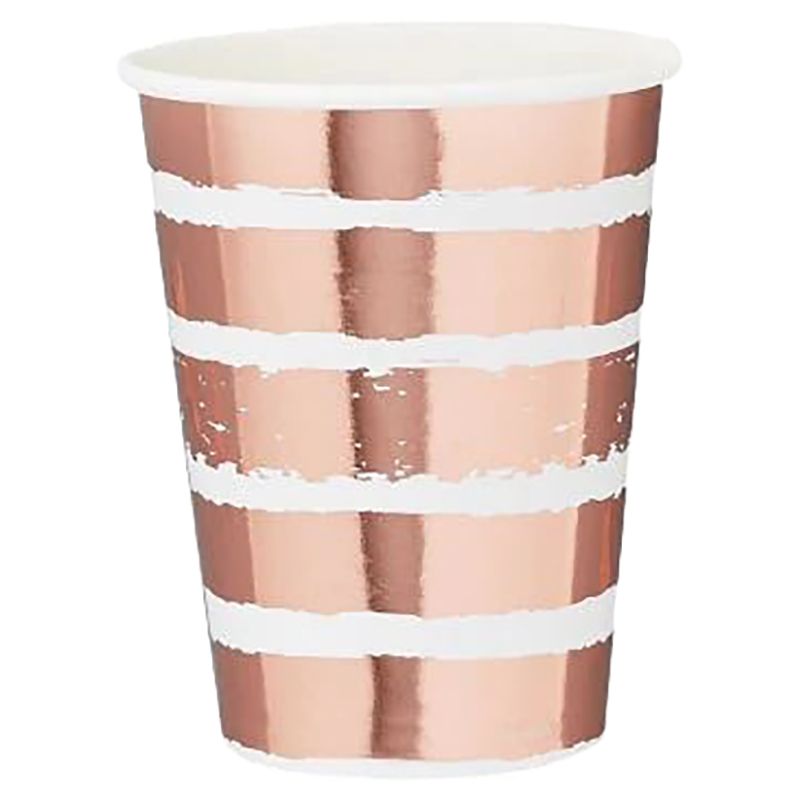 Hootyballoo - Striped Paper Cups - 8Oz - 10pcs - Rose Gold