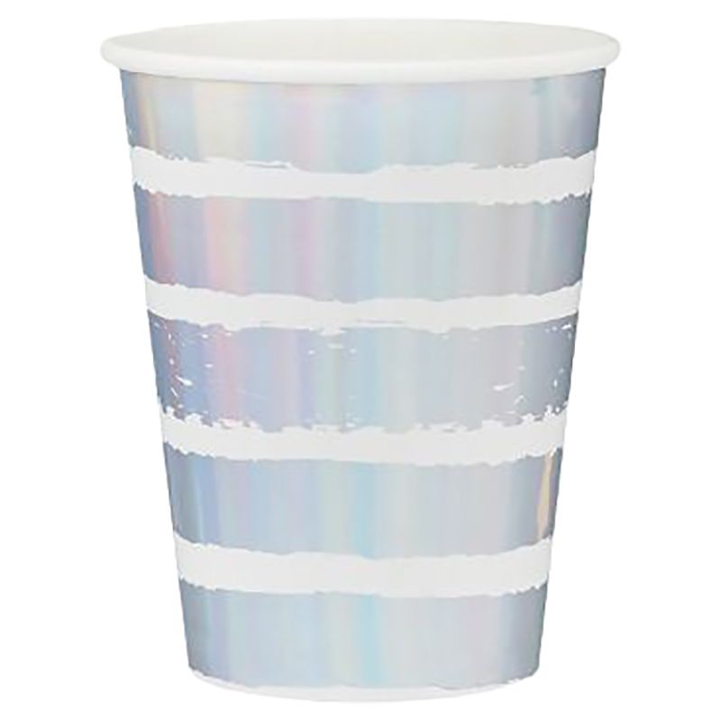 Hootyballoo - Striped Paper Cups - 8Oz - 10pcs - Iridescent