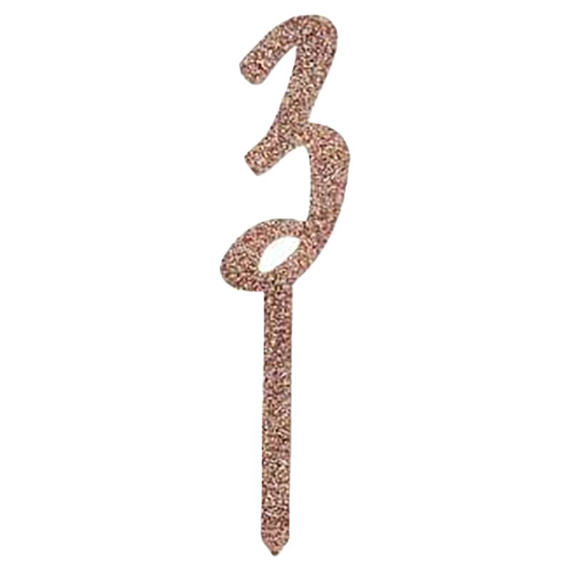 Hootyballoo - Acrylic '3' Cake Topper - Rose Gold 