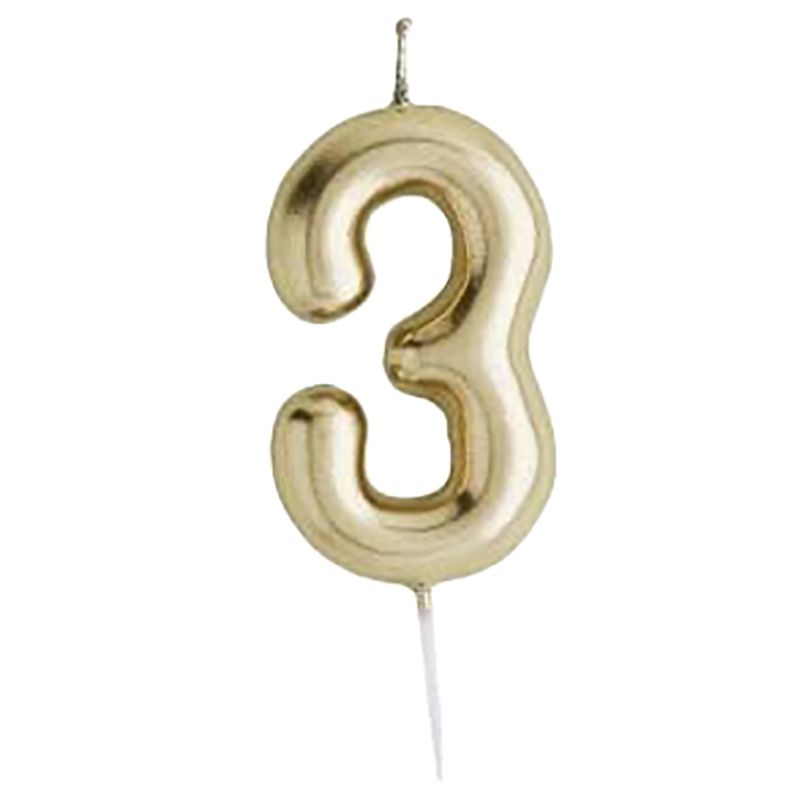 Hootyballoo - Number '3' Candle - Gold