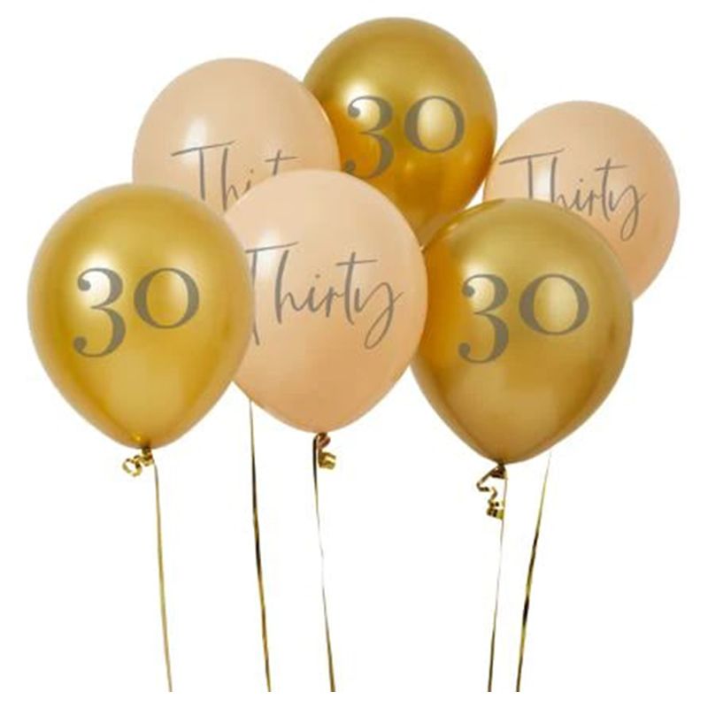 Hootyballoo - 'Thirty' Latex Balloons - 6pcs - Gold & Nude