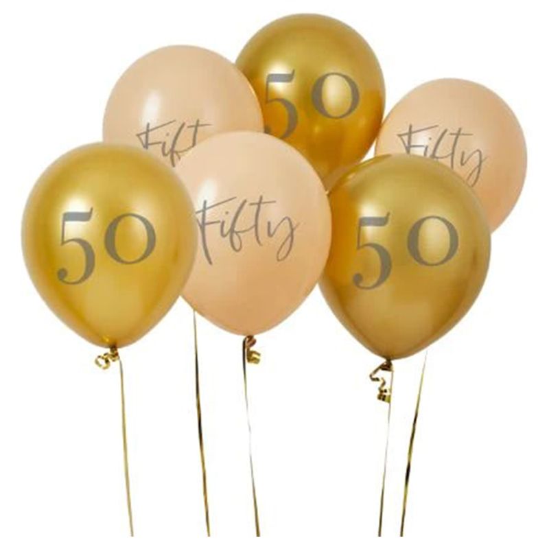 Hootyballoo - 'Fifty' Latex Balloons - 6pcs - Gold & Nude