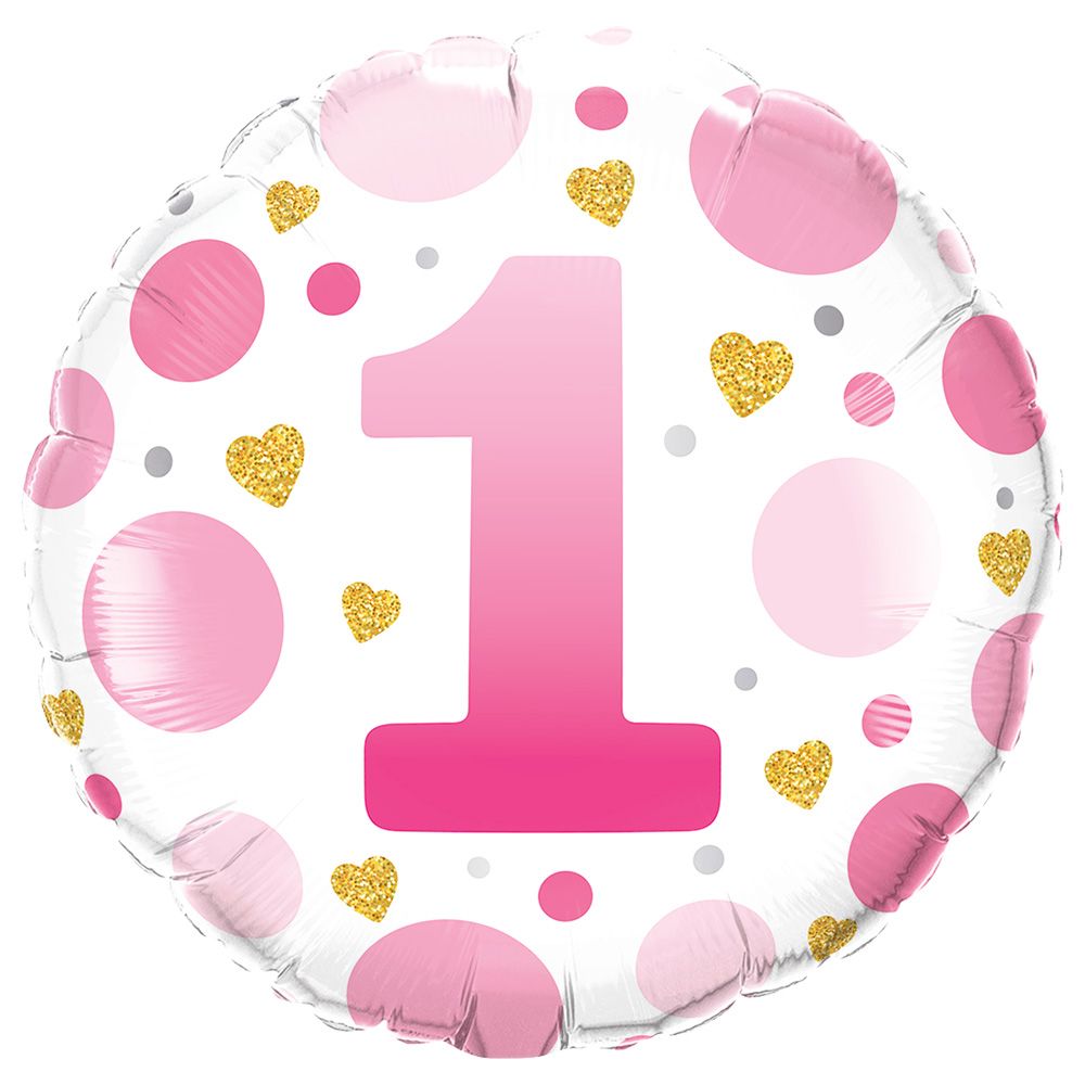 Qualatex - Age 1 Pink Dots Foil Balloon - 18-inch