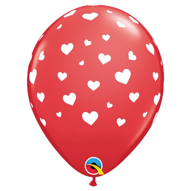 Qualatex - Random Hearts-A-Round Latex Balloon - Red - 11Inch - 6pc