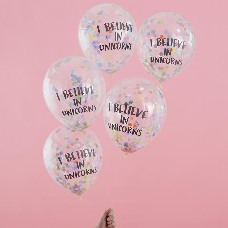 Ginger Ray I Believe In Unicorns Confetti Balloons 5pcs 12in