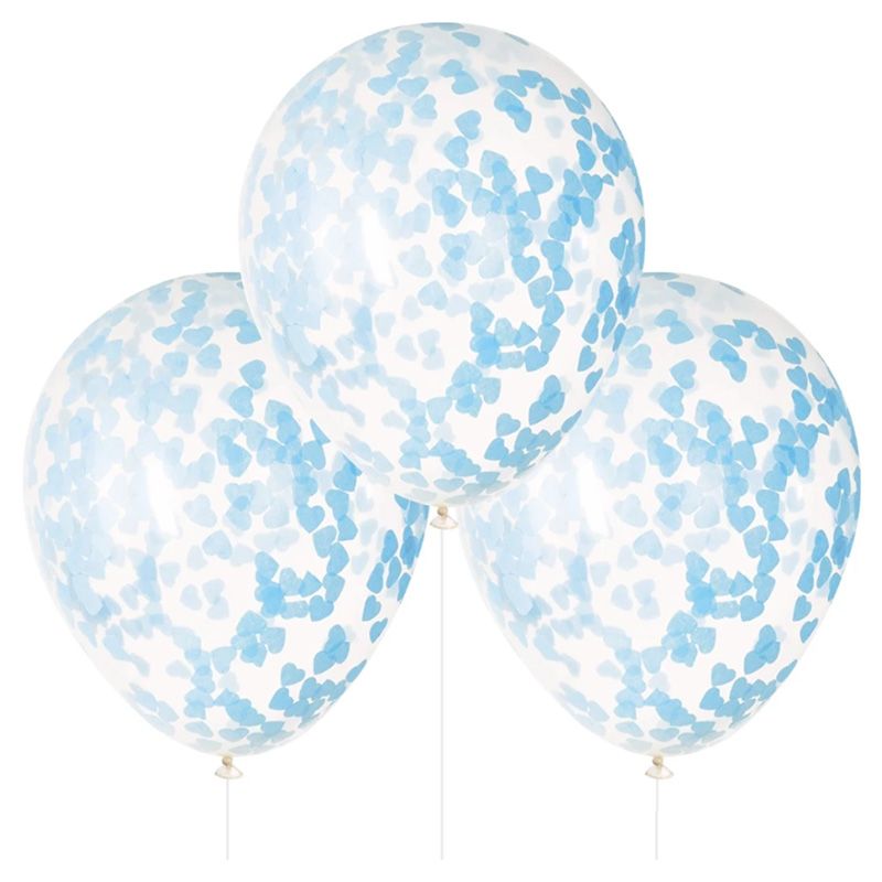 Unique - 16" Clear Balloon Blue Heart Shaped Confetti