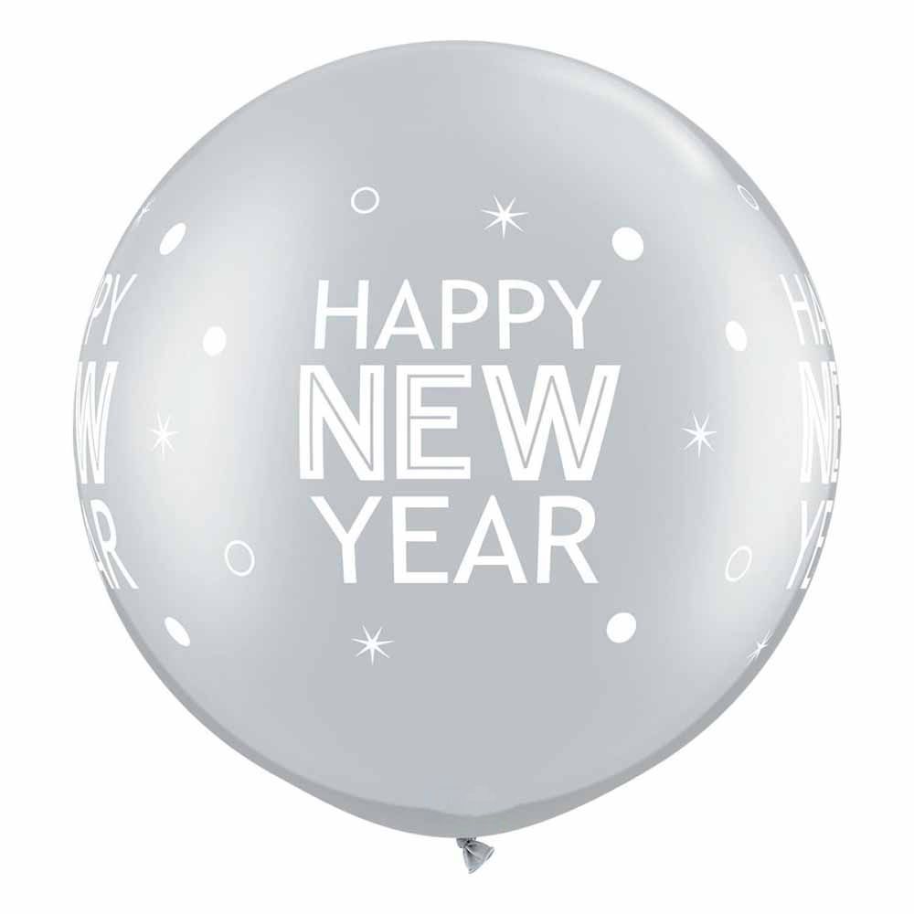 Qualatex New Year Round Sparkle Balloons 30 Inch Pack of 2 Silver