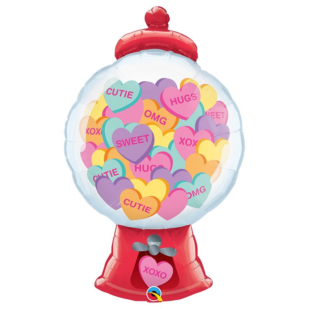 Qualatex - Foil Print Candy Hearts Gumball Machine Balloon - 43-inch