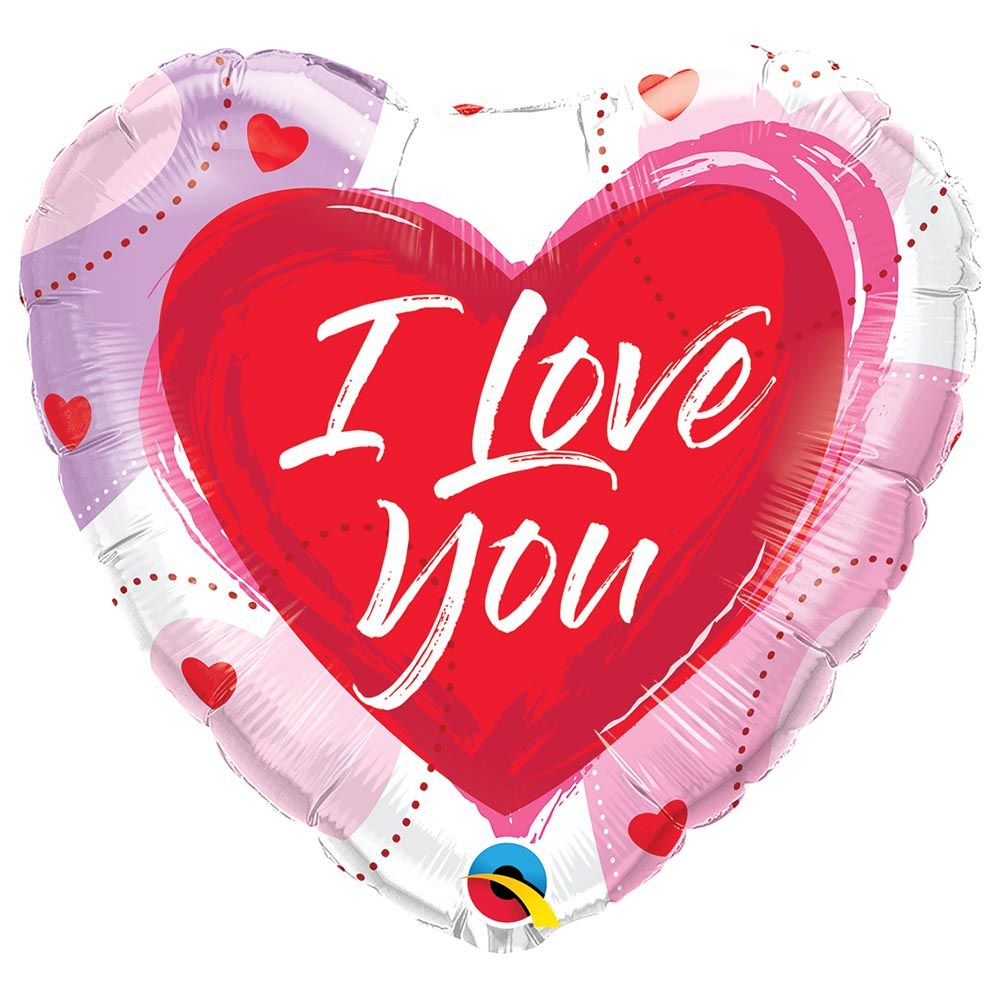 Qualatex - I Love You Brushed Hearts Foil Balloon - 18-inch