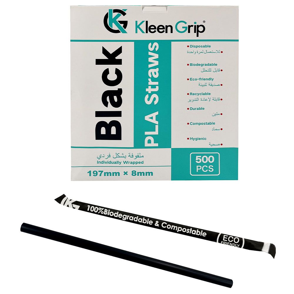 Kleen Grip - Straight Paper Straws 19.7cm - 500pcs - Black