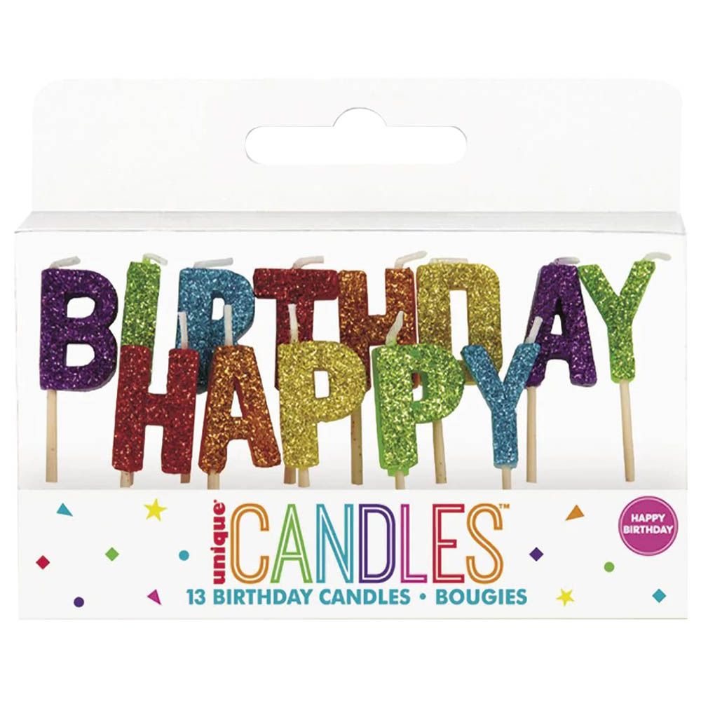 Unique - Birthday Rainbow Glitter Candles - 13Pc-Set