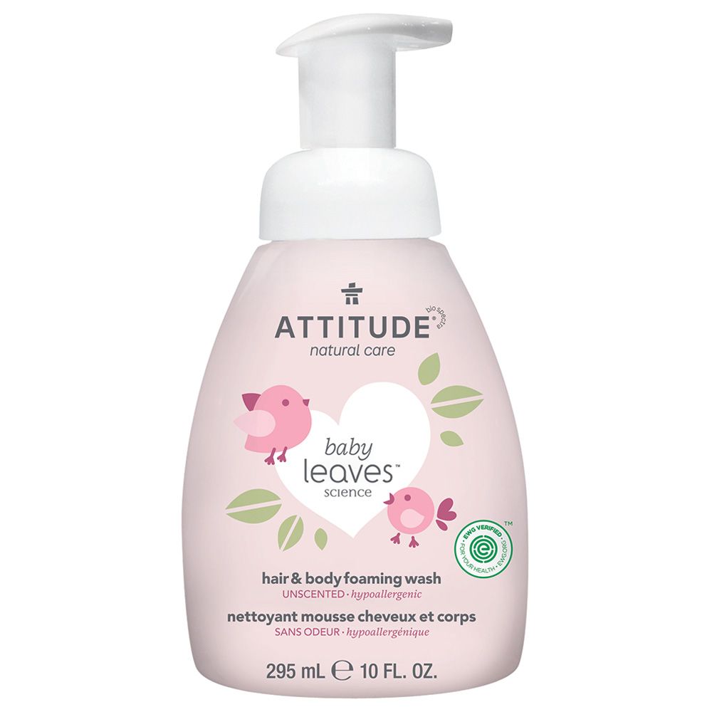 Attitude - 2-in-1 Fragrance Free Baby Leaves Foaming Wash 295ml