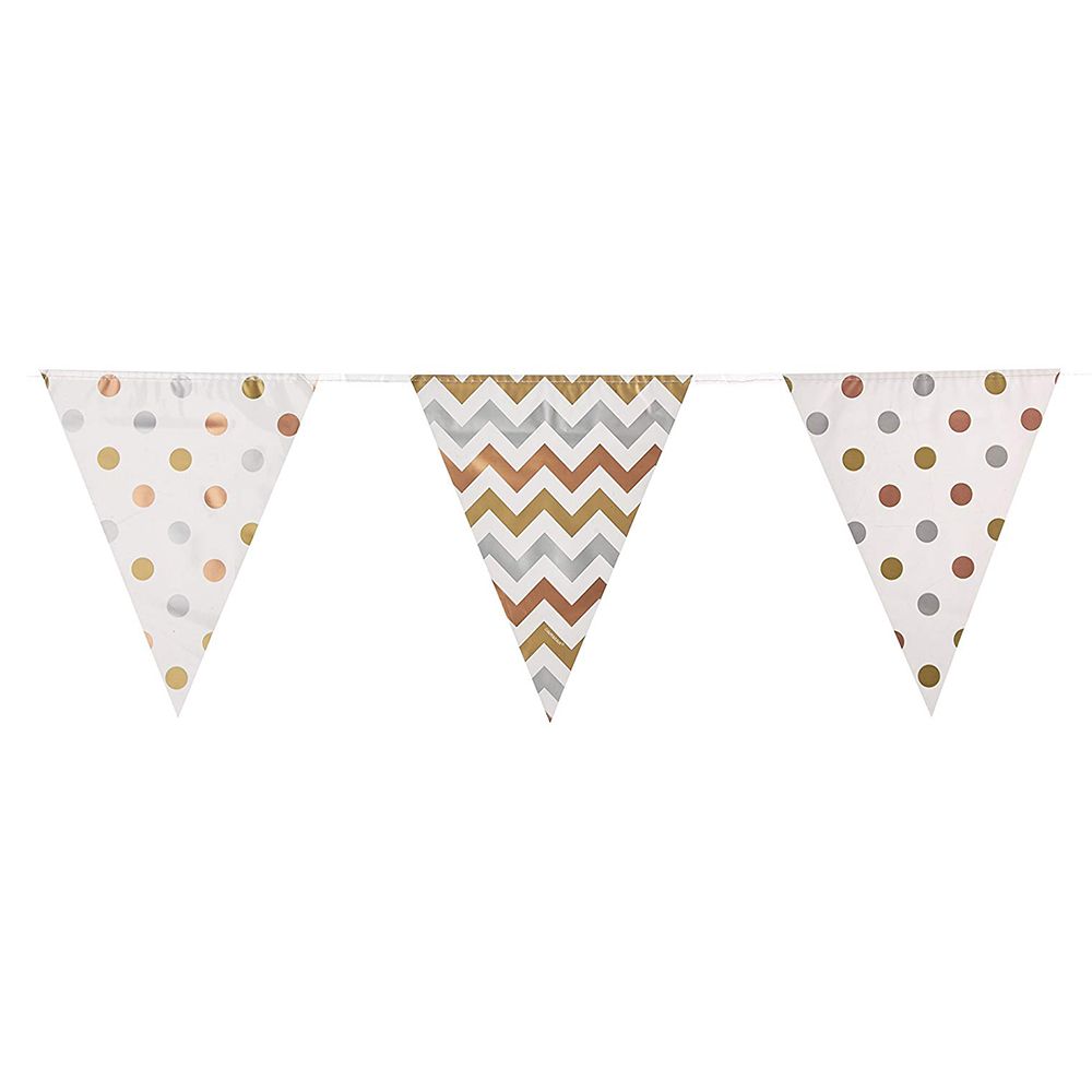 Amscan - Dots & Chevron Pennant Banner Large - Mixed Metals