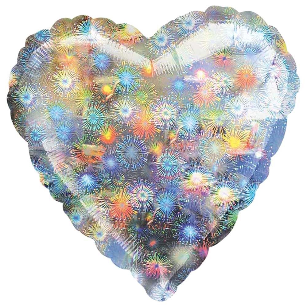 Party Centre - 32-inch Holographic Fireworks Heart Balloon