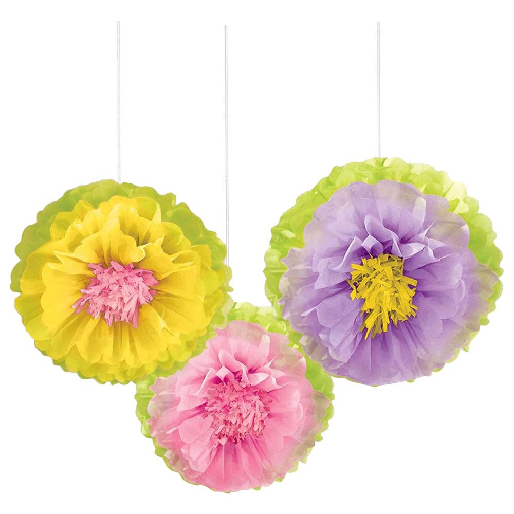 Party Centre - Spring Flower Fluffy Paper Decoration - 3pc-Set