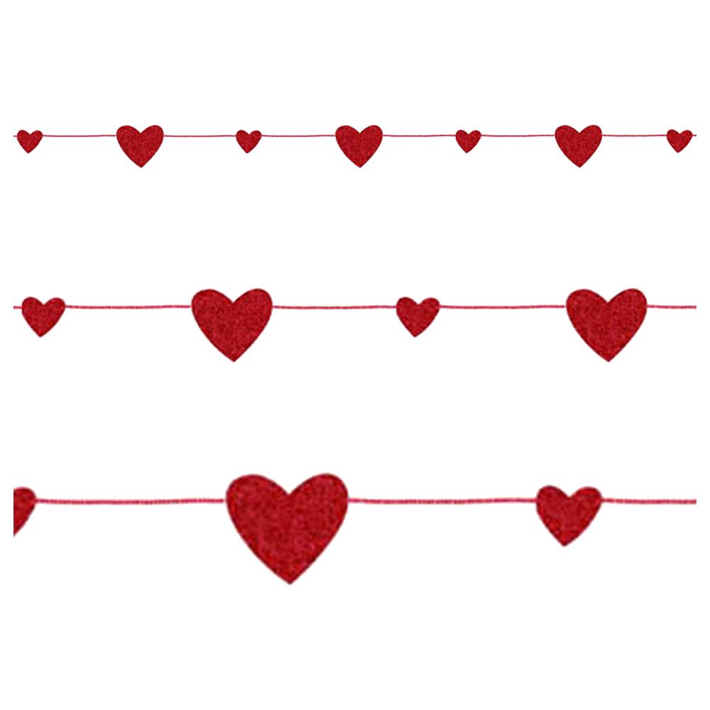 Valentines Heart Die Cut Glitter Garland - Red