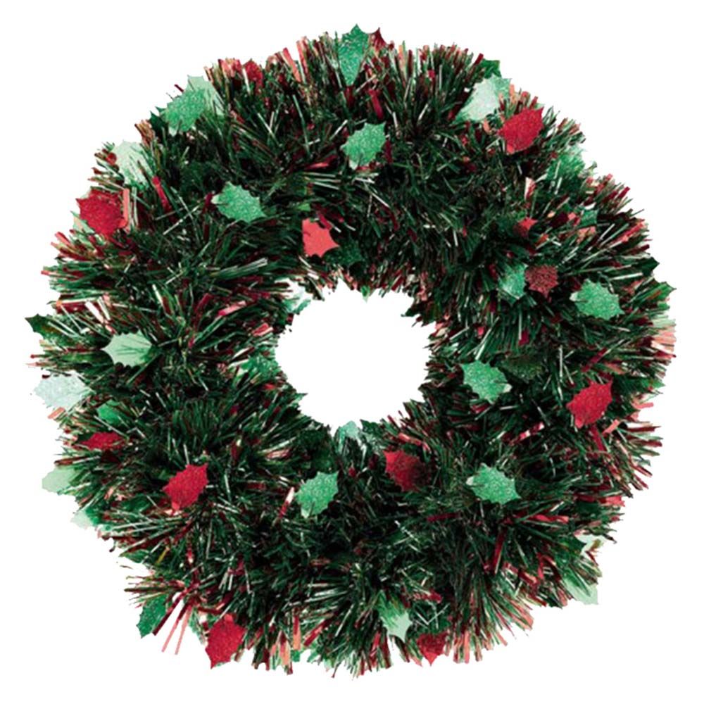 Pristmatic Holly Tinsel Wreath 20"