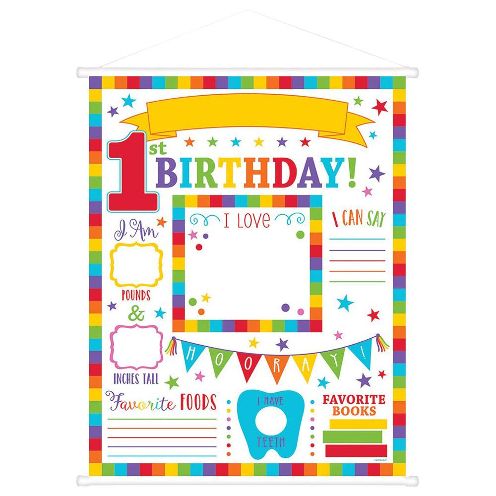 1st Birthday Rainbow Milestone Hanging Sign