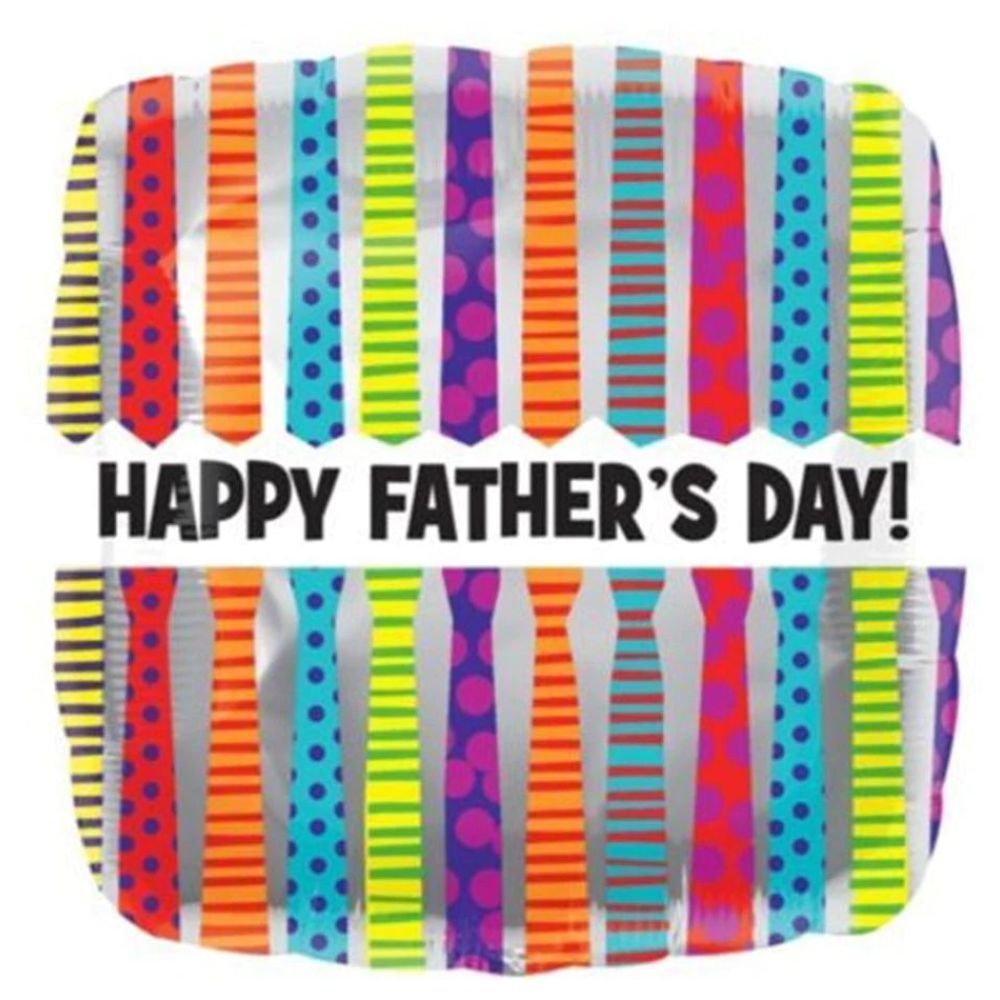 Party Centre - Happy Fathers Day Tie Patterns Square Balloon 18-inch