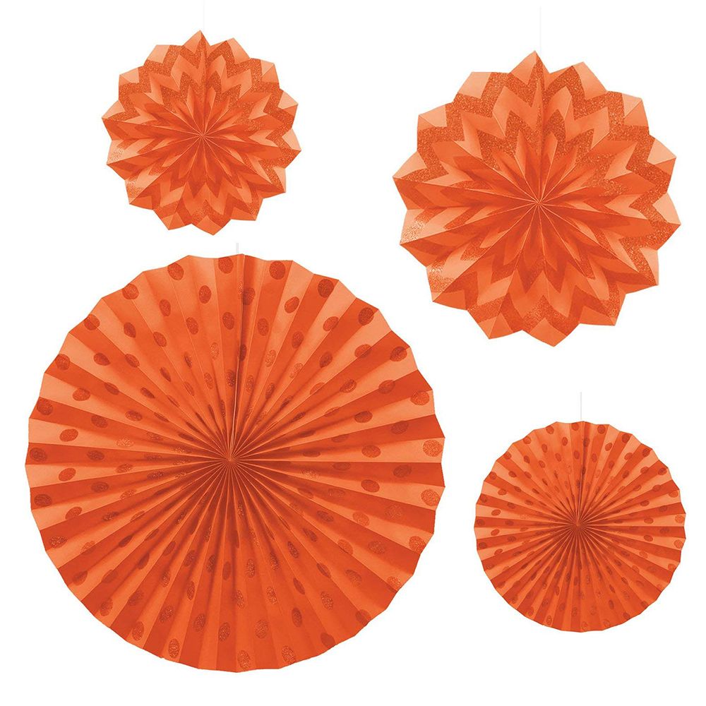 Amscan - Glitter Paper Fans 4pcs - Orange Peel