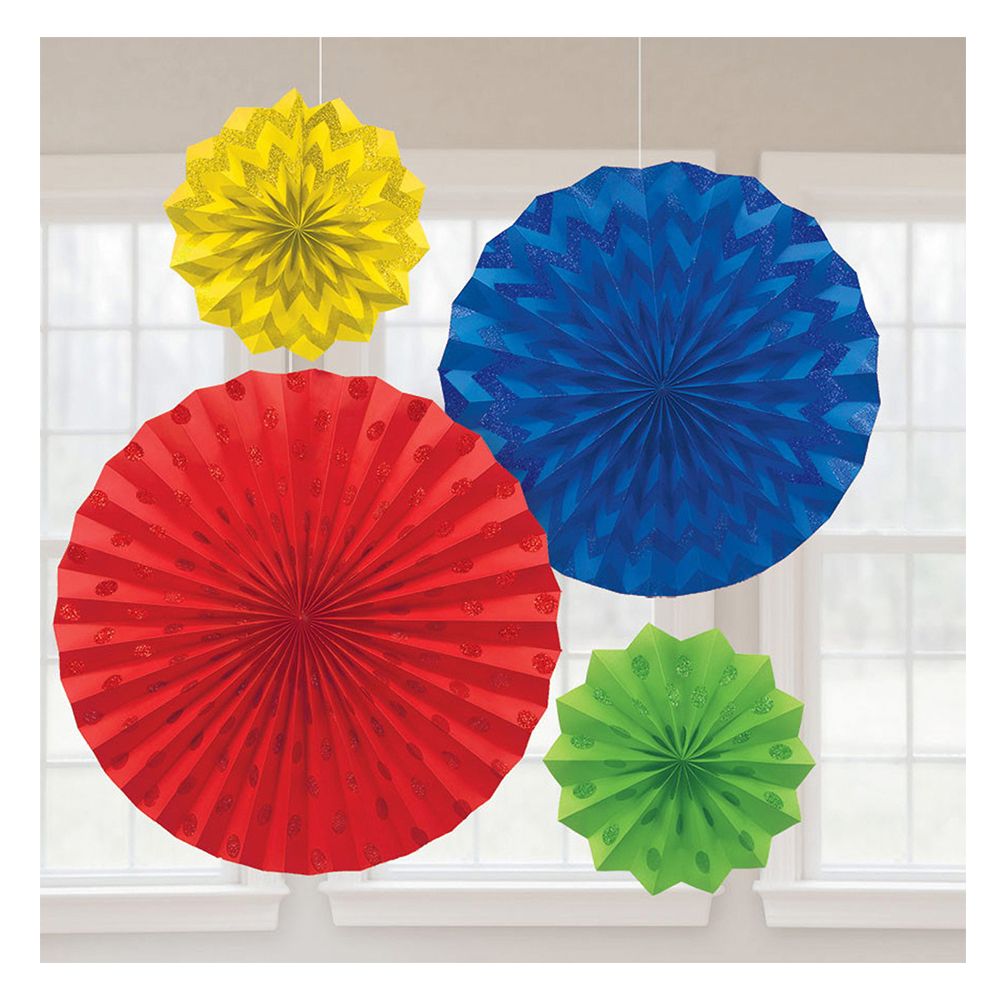 Amscan - Glitter Rainbow Paper Fans 6" 5pcs