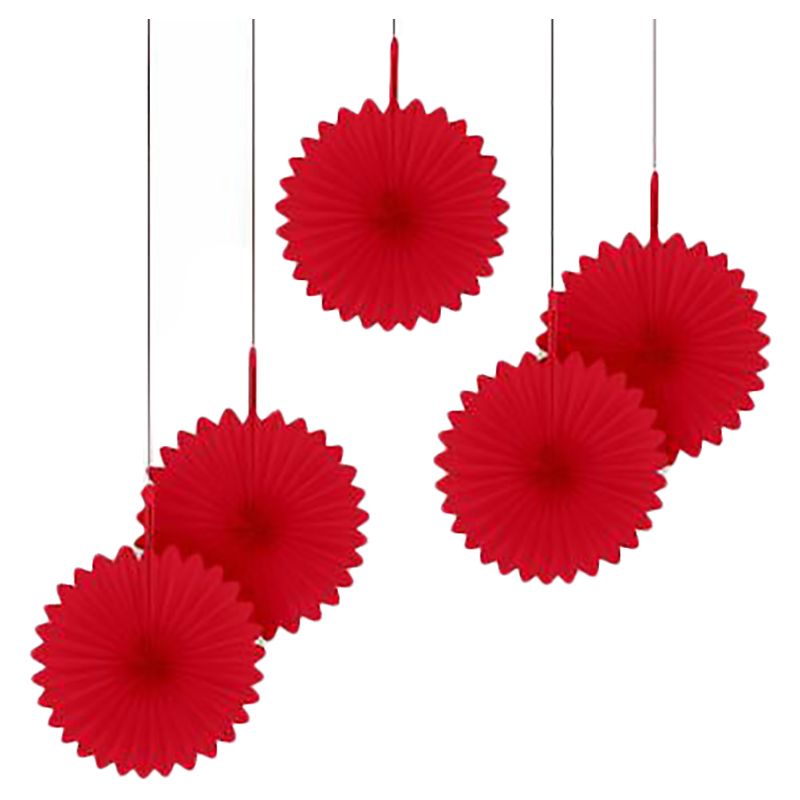 Apple Mini Paper Fan Decorations 5pcs - Red