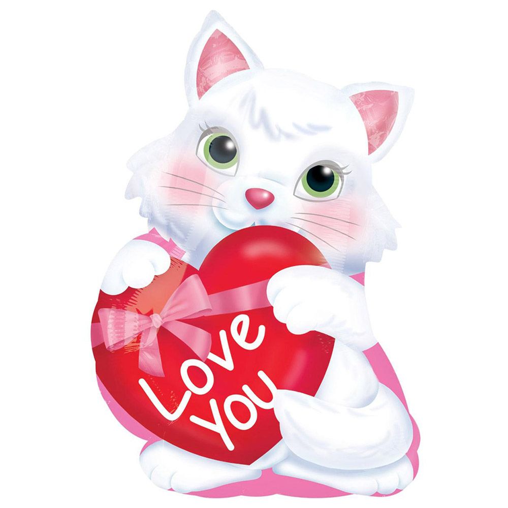 Valentines Kitty With Heart Junior Foil Balloon 18In