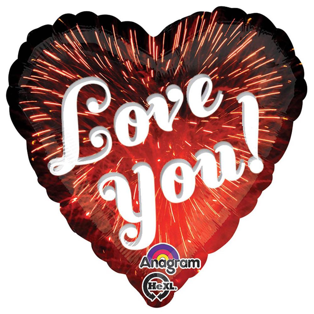 Love You Fireworks Foil Balloon 18in