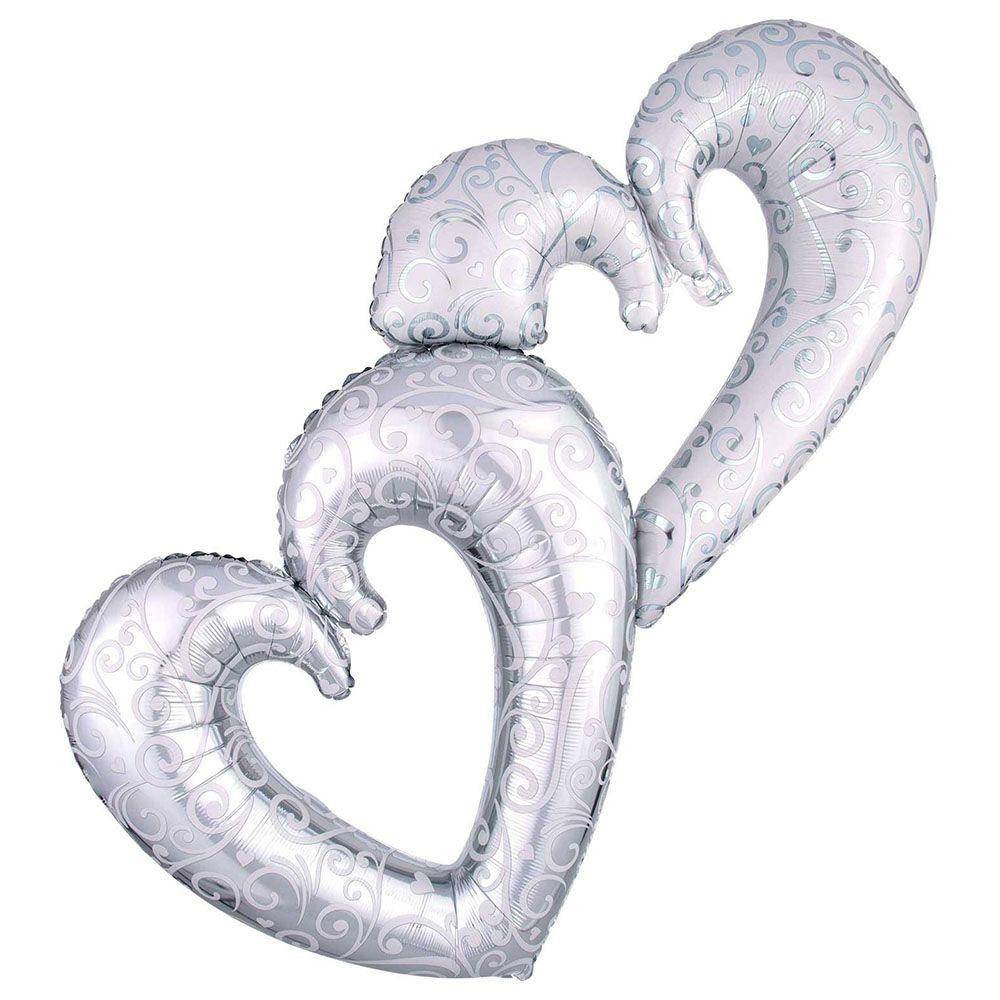 Party Centre - Interlocking Hearts Balloon - 36x53cm - Silver