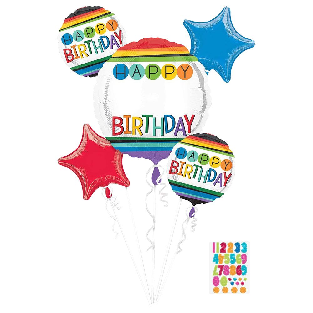 Party Centre - Rainbow Birthday Balloon Bouquet 5pcs