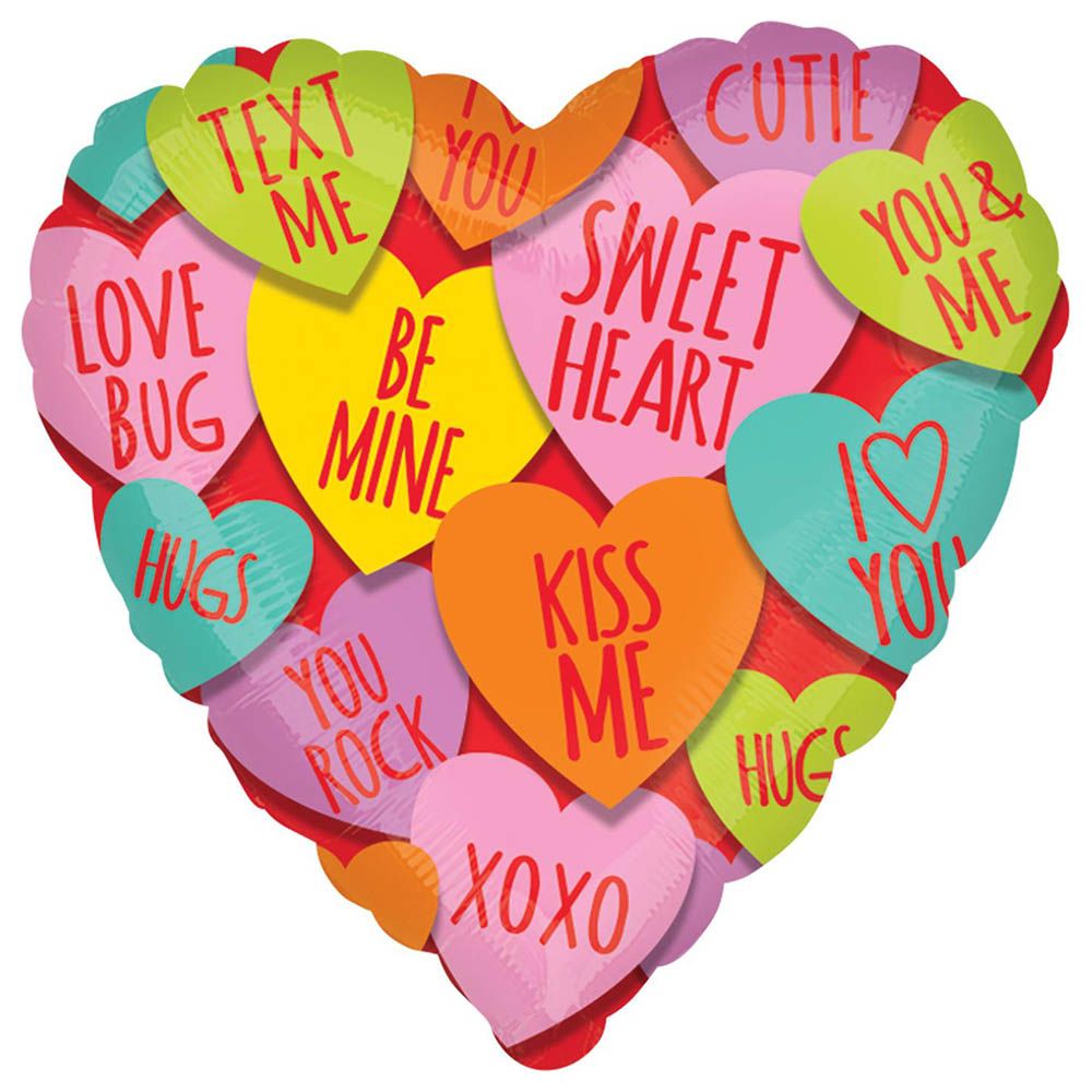 Valentines Heart With Messages Foil Balloon 45cm