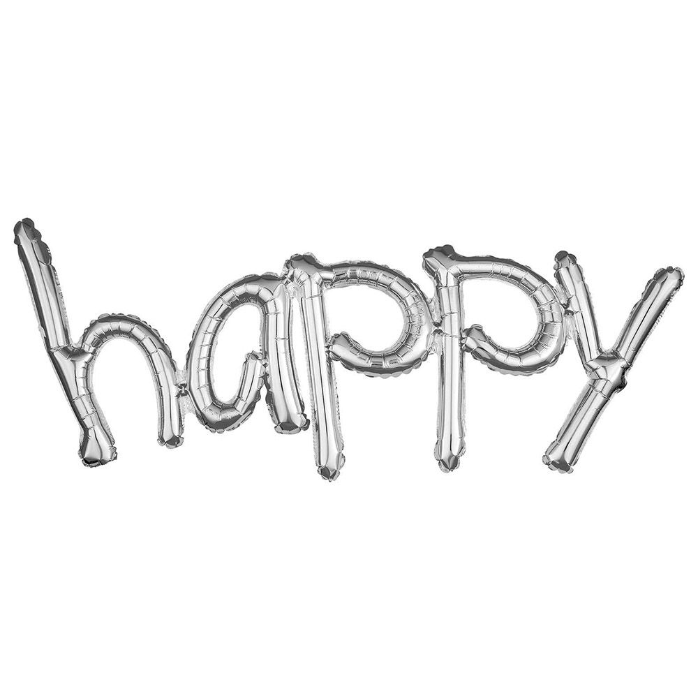 Party Centre - Happy Freestyle Phrase Foil Balloon - Silver