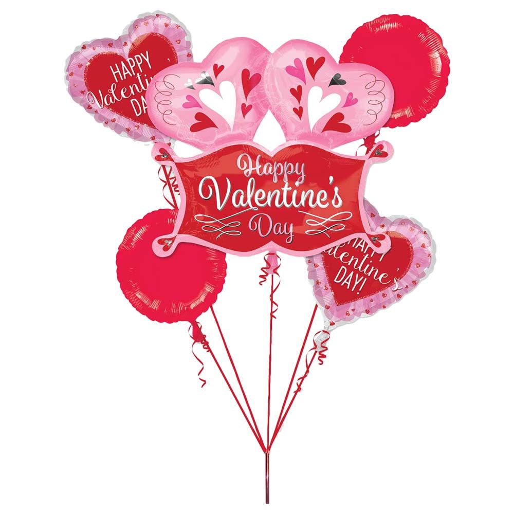 Valentines Double Heart Marquee Balloon Bouquet 5pcs