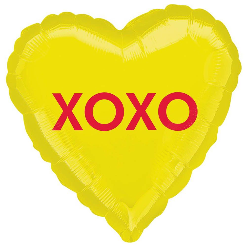 Valentines Xoxo Candy Heart Foil Balloon 45cm - Yellow