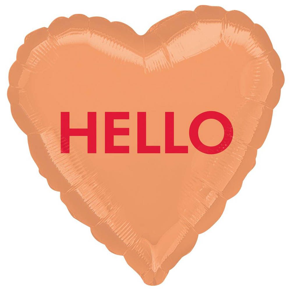 Valentines Hello Candy Heart Foil Balloon 45cm - Orange