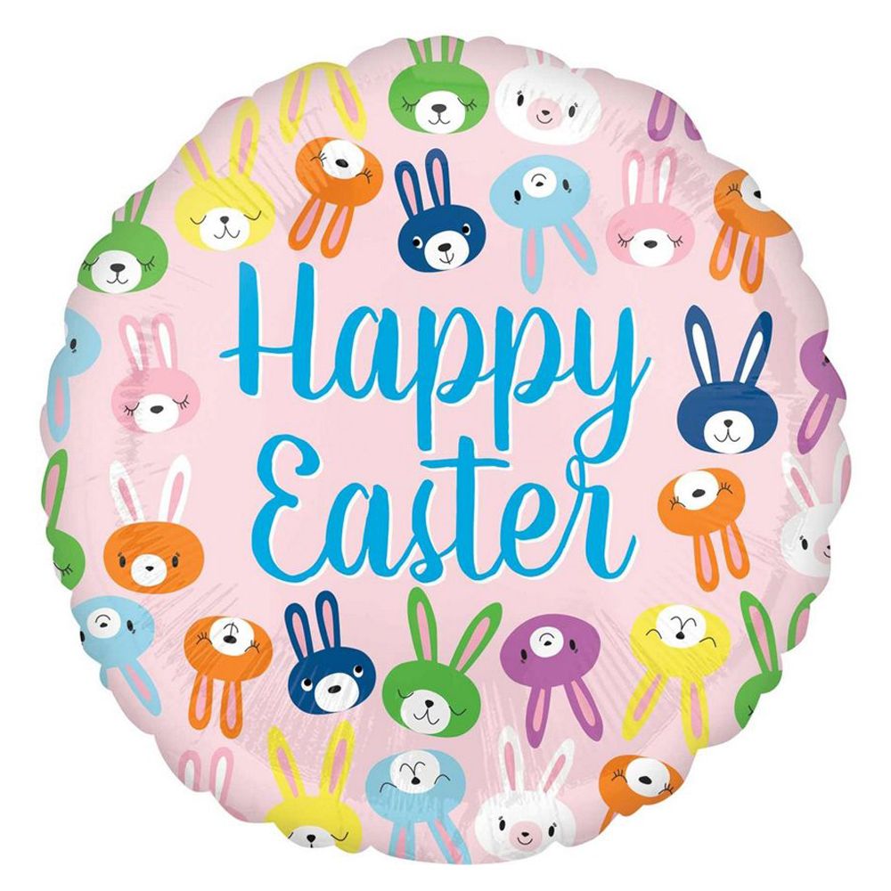 Happy Easter Cute Bunny Faces Foil Balloon 18In