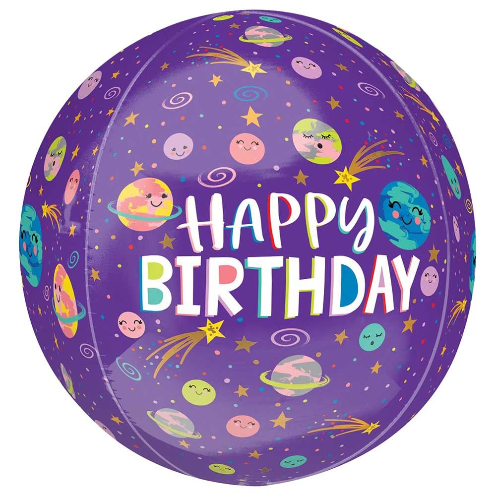 Party Centre - Smiling Galaxy Happy Birthday Orbz Balloon