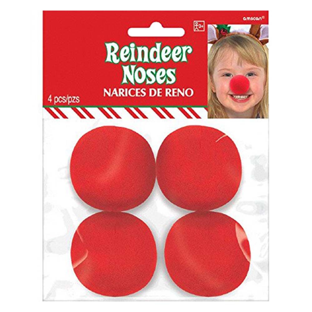 Foam Reindeer Noses 4pcs - Red