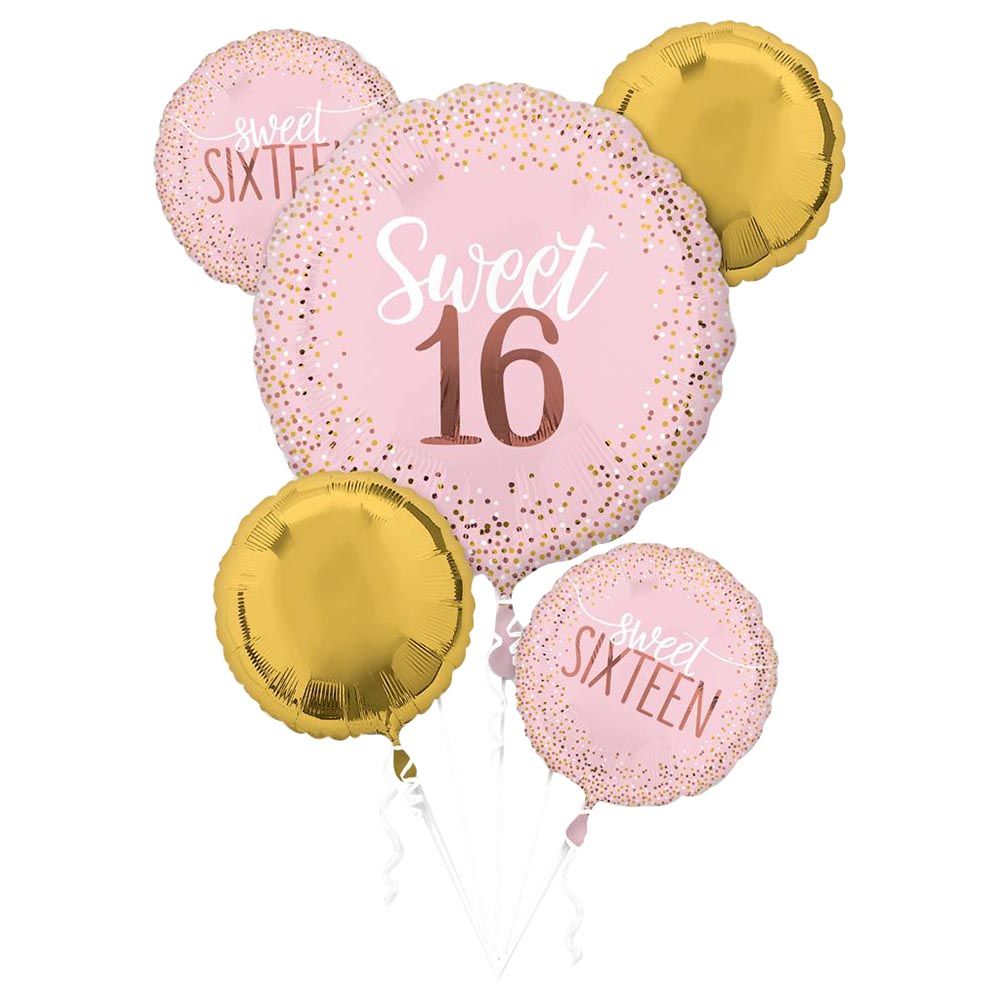 Party Centre - Sixteen Balloon Bouquet 5pcs - Blush